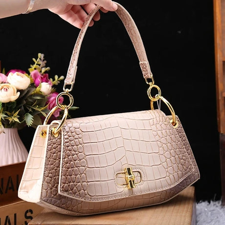 white beige Crocodile Pattern Girly Handbag