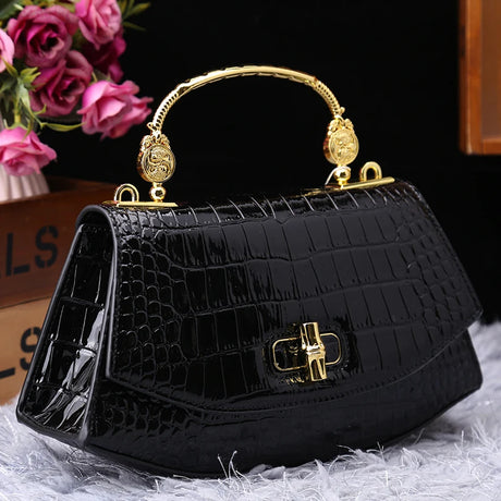 Black Crocodile Pattern Girly Handbag