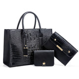 3 set of black crocodile leather handbag