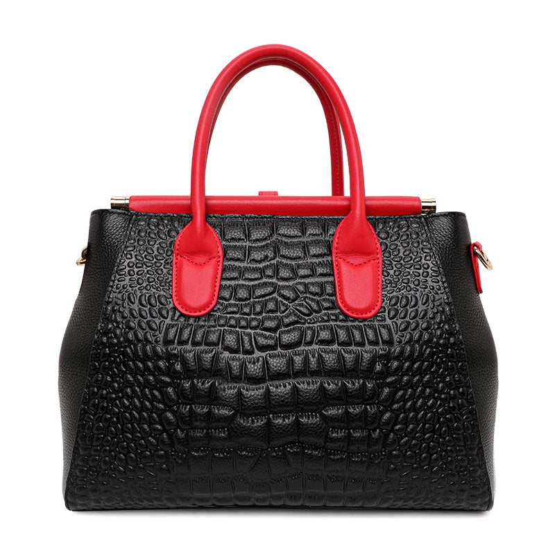 red black crocodile pattern back view