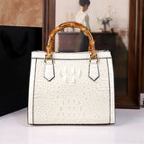 White Crocodile Patterned Middle Aged Bamboo Joint Handbag