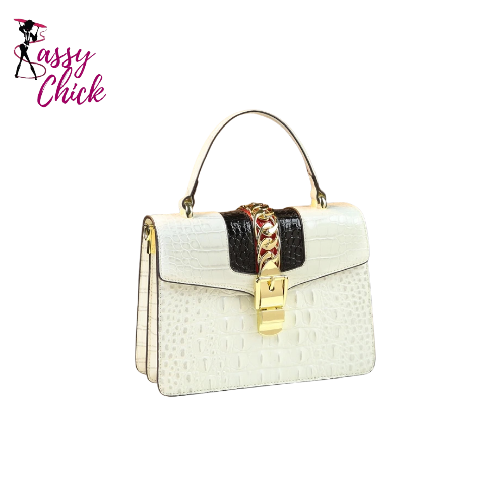 Crocodile Small Hard Square Portable Messenger Bags Sassy Chick Logo