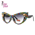 Crystal Bling Retro Cat Eye Pearl Rhinestone Sunglasses Sassy Chick Logo
