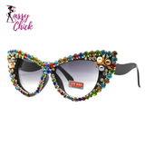 Crystal Bling Retro Cat Eye Pearl Rhinestone Sunglasses Sassy Chick Logo