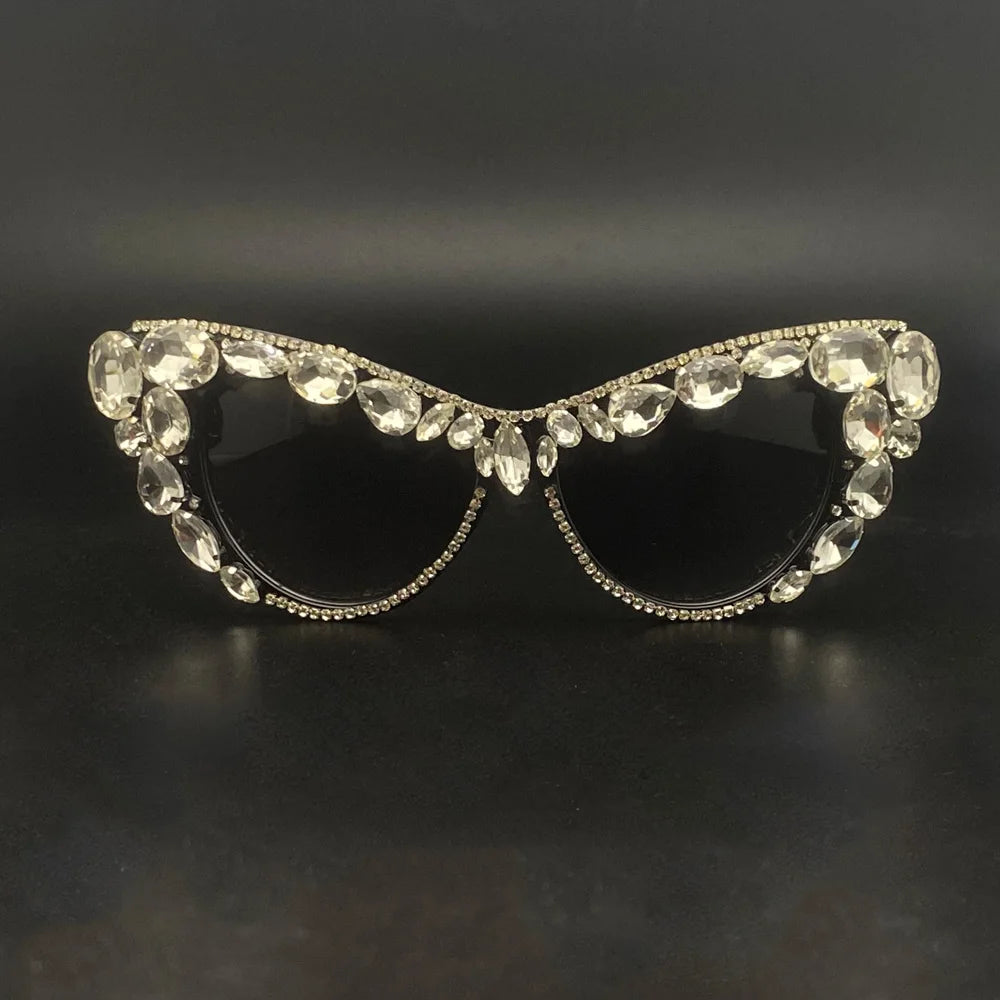 Crystal Bling Retro Cat Eye Pearl Rhinestone Sunglasses