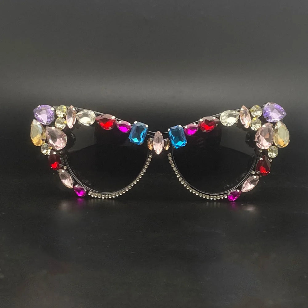 Crystal Bling Retro Cat Eye Pearl Rhinestone Sunglasses