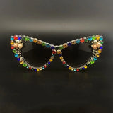 Crystal Bling Retro Cat Eye Pearl Rhinestone Sunglasses