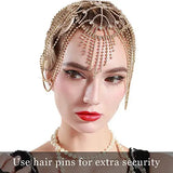 Crystal rhinestone bridal flapper headpiece with forehead and backside chain design