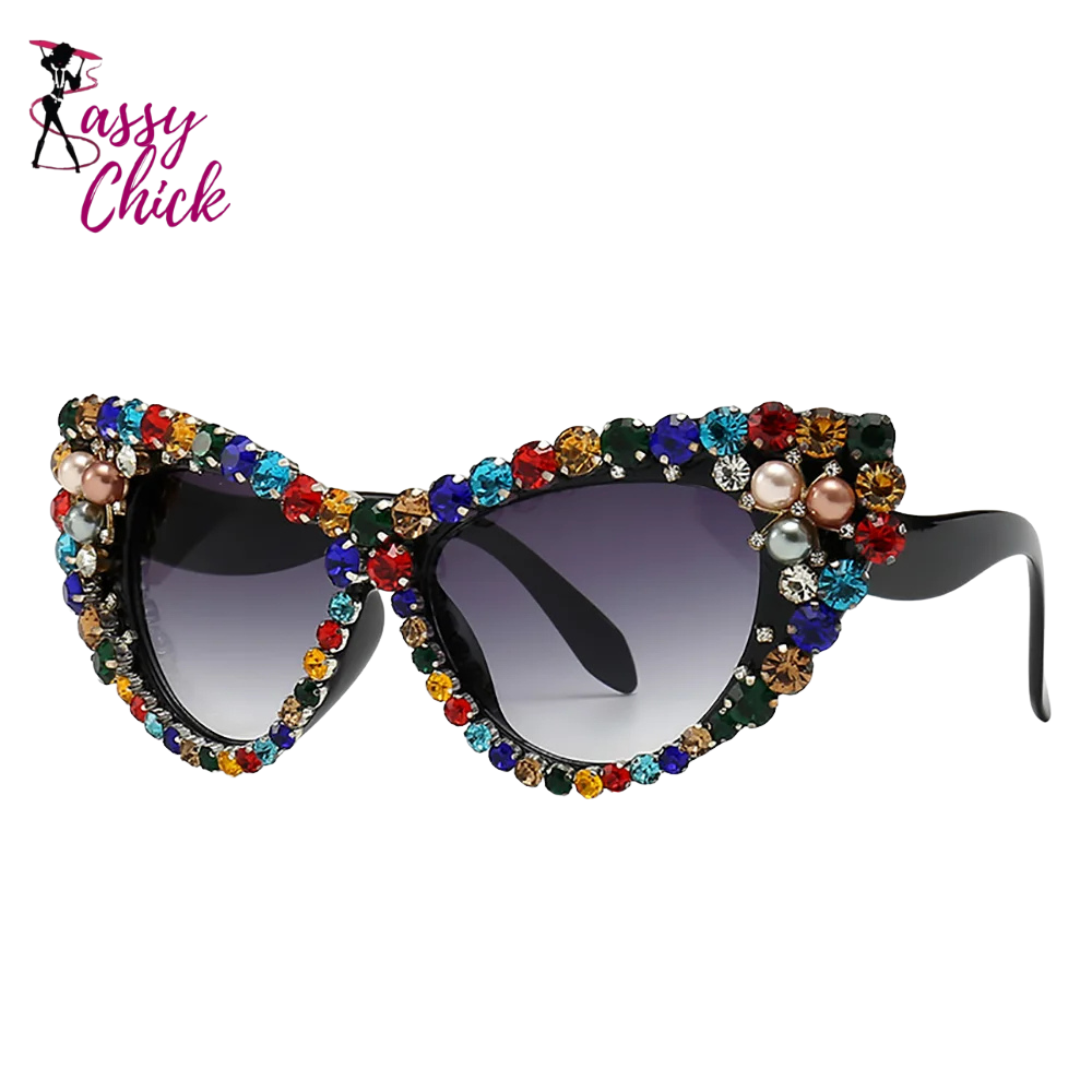 Crystal Cat Eye Sunglasses Sassy Chick Logo