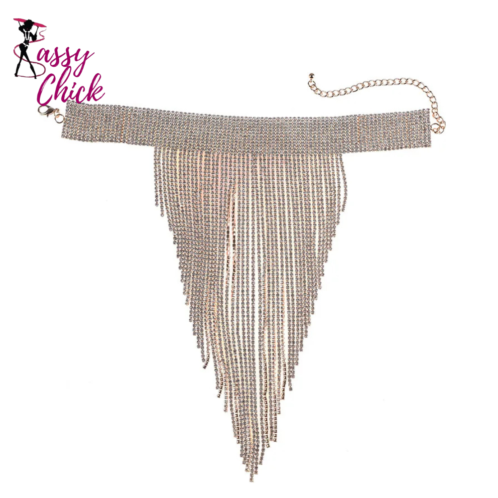 Crystal Chain Tassel Long Necklace Sassy Chick Logo