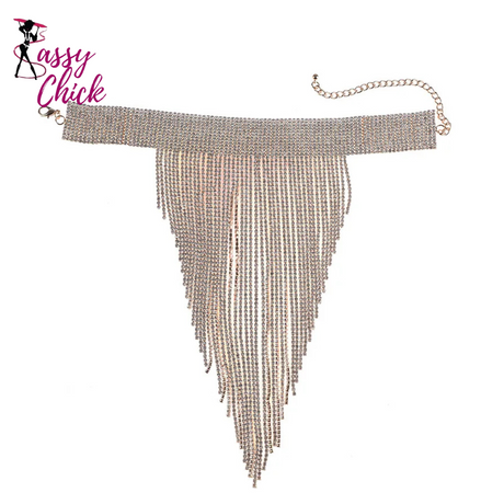Crystal Chain Tassel Long Necklace Sassy Chick Logo