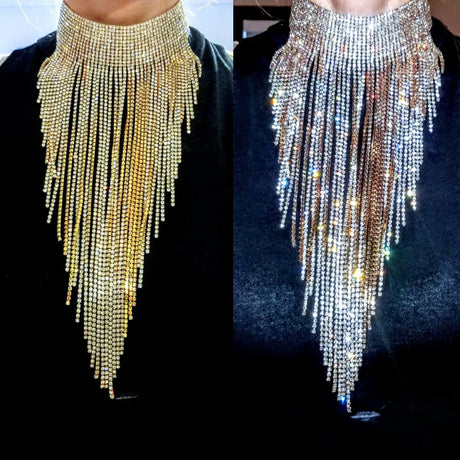 Model using Crystal Chain Tassel Long Necklace