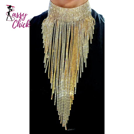 Crystal Chain Tassel Long Necklace Sassy Chick Logo