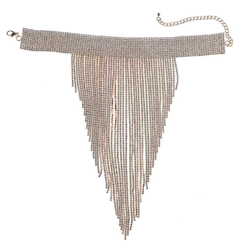 Silver Crystal Chain Tassel Long Necklace
