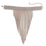 Silver Crystal Chain Tassel Long Necklace