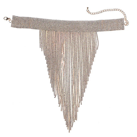 Silver Crystal Chain Tassel Long Necklace