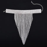 Silver Crystal Chain Tassel Long Necklace