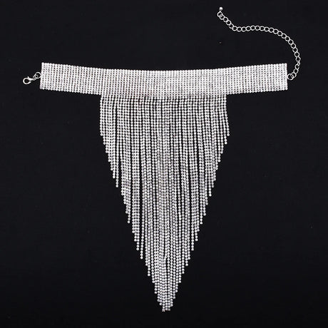 Silver Crystal Chain Tassel Long Necklace