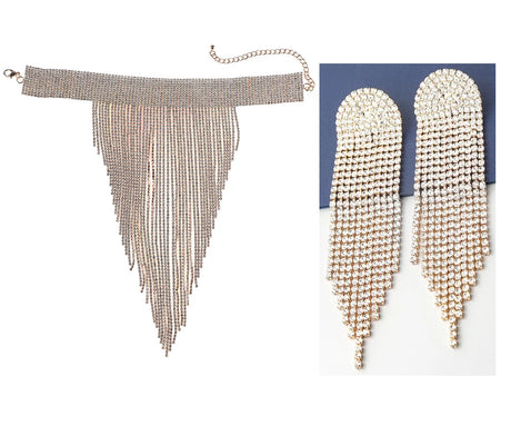 Gold Crystal Chain Tassel Long Necklace