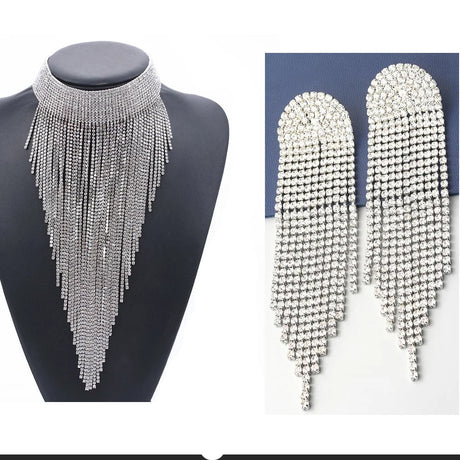 Silver Crystal Chain Tassel Long Necklace