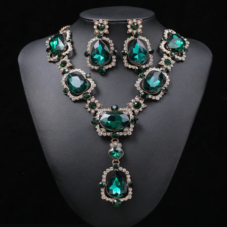 Crystal Drop Earrings Emerald Green Necklace