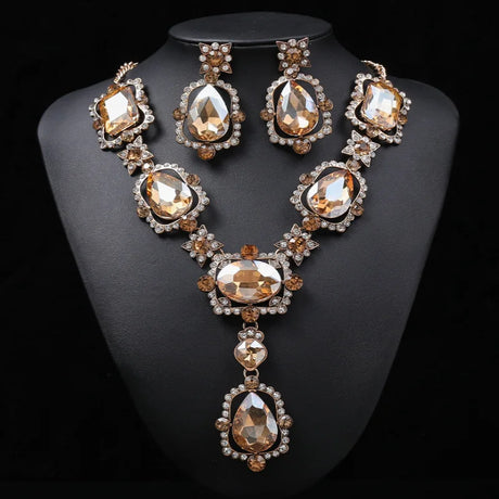 Crystal Drop Earrings orange Necklace