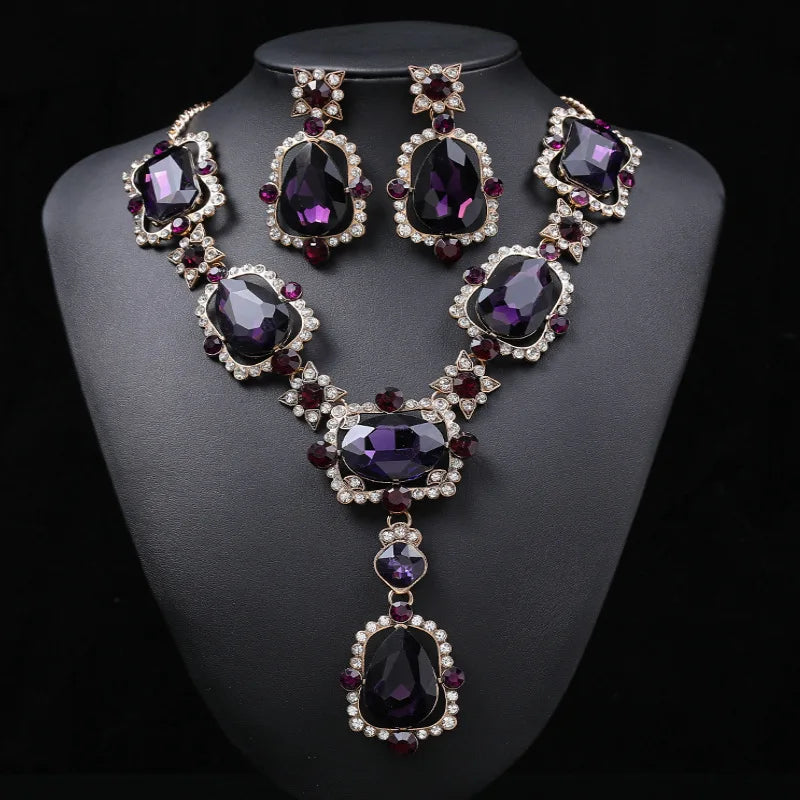 Crystal Drop Earrings Purple Necklace