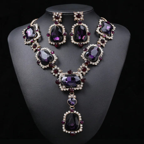 Crystal Drop Earrings Purple Necklace