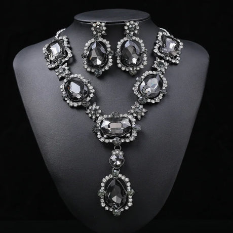 Crystal Drop Earrings Grey Necklace