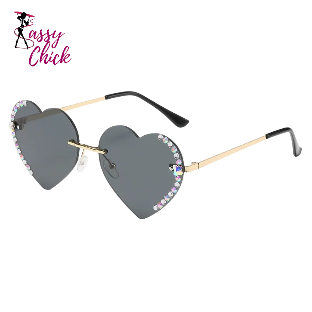 Crystal Loving Heart Fashionable Frameless Gradient Sunglasses Sassy Chick Logo