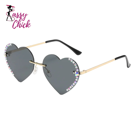 Crystal Loving Heart Fashionable Frameless Gradient Sunglasses Sassy Chick Logo