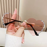 Crystal Loving Heart Fashionable Frameless Gradient Sunglasses