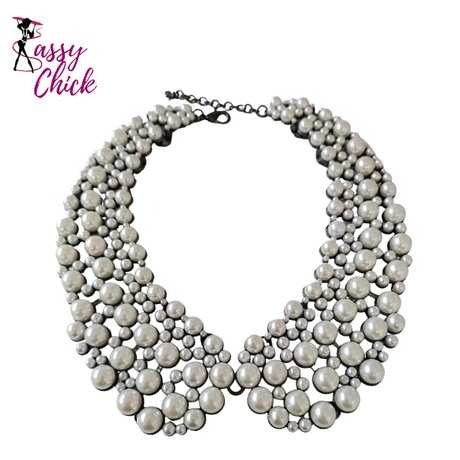 Crystal Multilayer Imitation Pearls Large Collar Choker Earring Sassy Chick Logo