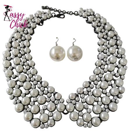 Crystal Multilayer Imitation Pearls Large Collar Choker Earring Sassy Chick Logo