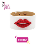 Crystal Red Lip Leather Bracelet