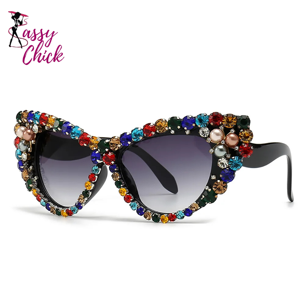 Crystal Rhinestone Cat Eye Sunglasses Sassy Chick Logo