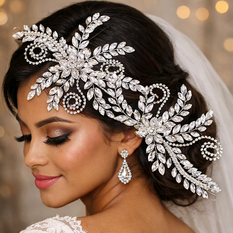 Bride using Crystal Rhinestone Hair Ornament Wedding Hair Accessories