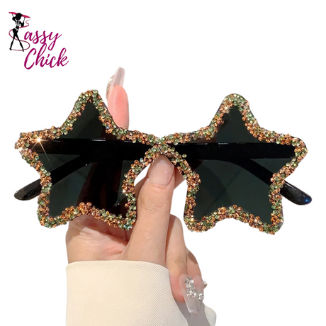 Crystal Star Shape Rhinestone Shiny Sunglasses Sassy Chick Logo