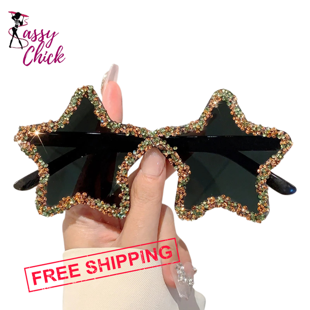 Crystal Star Shape Rhinestone Shiny Sunglasses Sassy Chick Logo