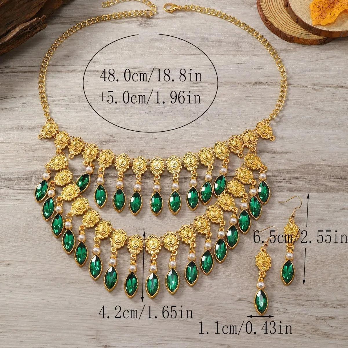 Size of Crystal Tassel Flower Pearl Jewelry Sets