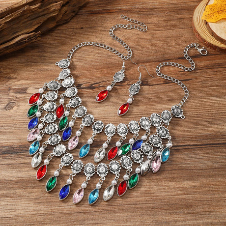multi color Crystal Tassel Flower Pearl Jewelry Sets