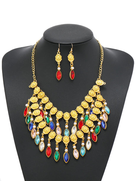 multi color Crystal Tassel Flower Pearl Jewelry Sets