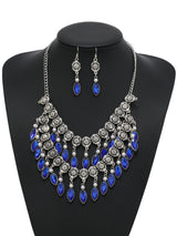 Blue Crystal Tassel Flower Pearl Jewelry Sets