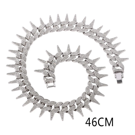 46cm Silver Cuban Hip Hop Rivet Gothic Spiked Charm Jewelry