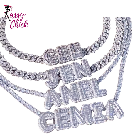 Cubic Zirconia Custom Name Necklace Sassy Chick Logo