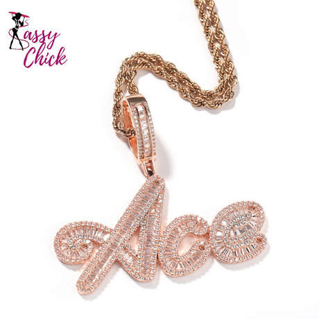 Cubic Zirconia Letter Custom Pendant Sassy Chick Logo