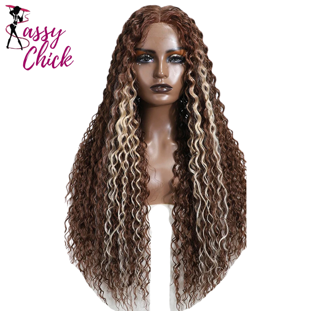 Curly 31 Inch Ombre Blonde Lace Front Wig Sassy Chick Logo