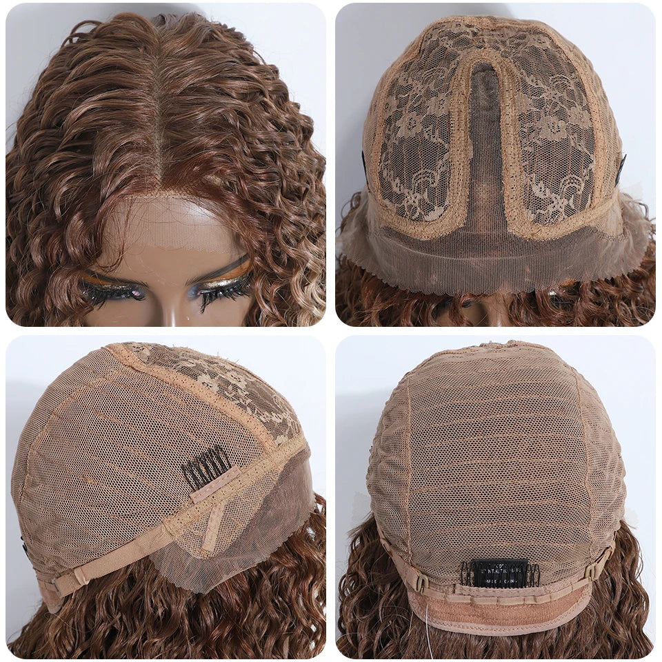 Curly 31 Inch Ombre Blonde Lace Front Wig cap size