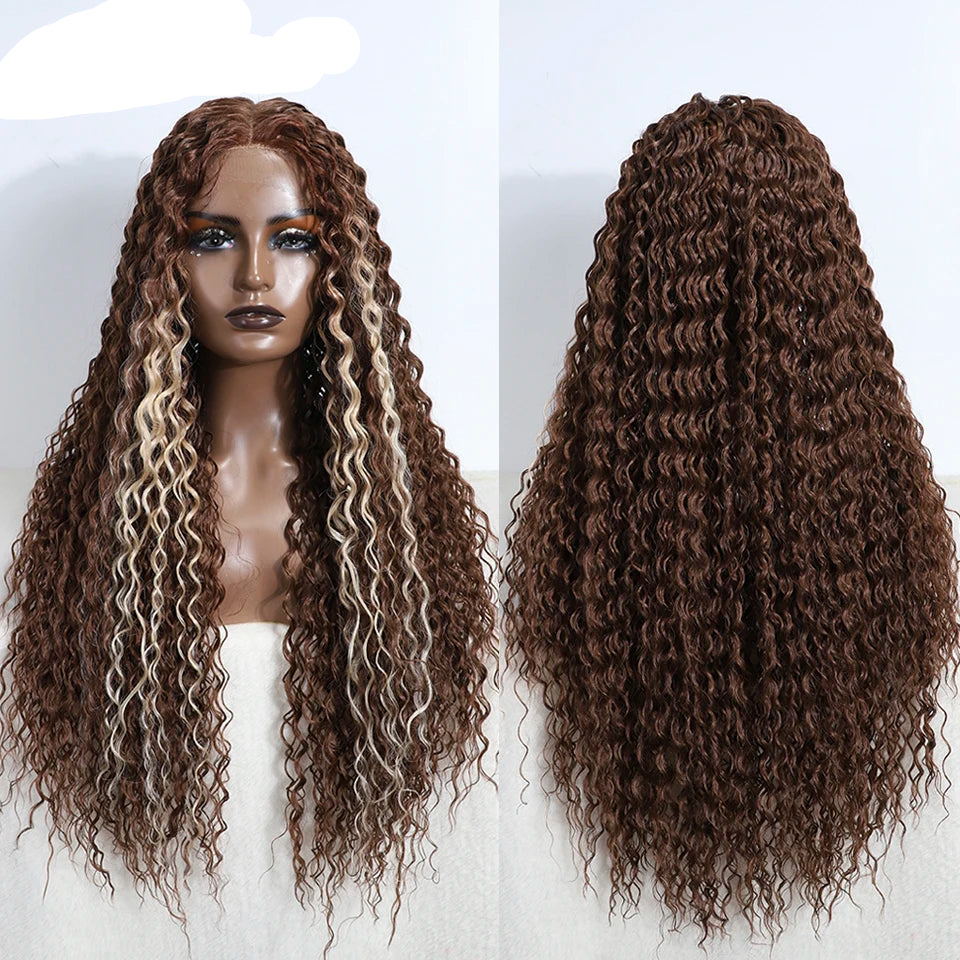 Curly 31 Inch Ombre Blonde Lace Front Wig brown/ white