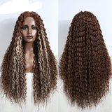 Curly 31 Inch Ombre Blonde Lace Front Wig brown/ white